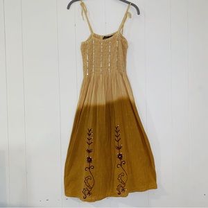 Pagoda Free Size Embroidered Broomstick Dress Yellow Brown Ombré